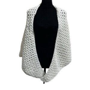 Handmade White Metallic Knit Shawl Women’s Crochet Wrap
